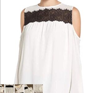 Michael Kors Cold Shoulder Top with Black Lace Accent